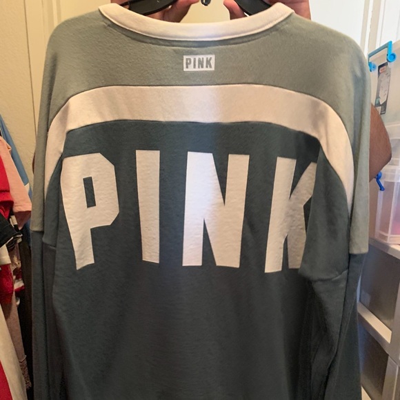 Victoria's Secret VS PINK lace Up Varsity Crew Sweatshirt Succulent Green - Picture 2 of 2